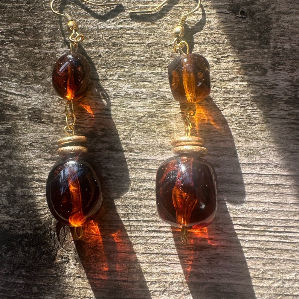Amber and Gold Dangle Earrings